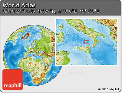 Physical Location Map of the Area around 39° 3' 25" N, 14° 31' 30" E