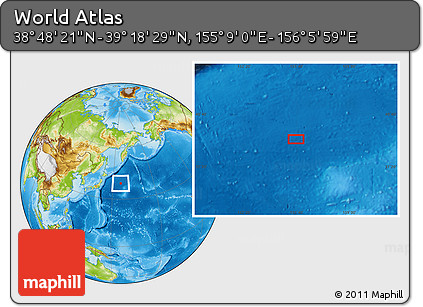 Physical Location Map of the Area around 39° 3' 25" N, 155° 37' 30" E