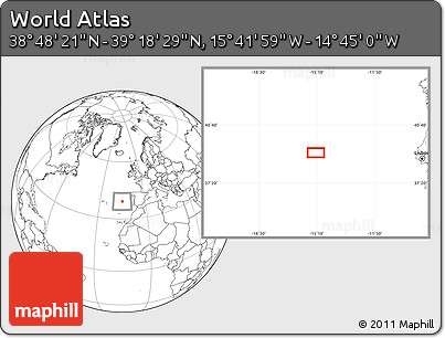 Blank Location Map of the Area around 39° 3' 25" N, 15° 13' 29" W