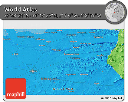 Political 3D Map of the Area around 39° 3' 25" N, 1° 37' 30" W
