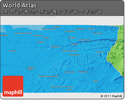 Political 3D Map of the Area around 39° 3' 25" N, 1° 37' 30" W