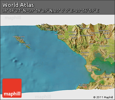 Satellite 3D Map of the Area around 39° 3' 25" N, 20° 28' 30" E