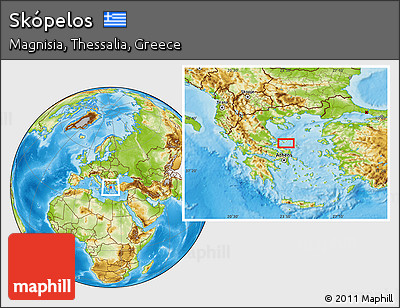 Physical Location Map of Skópelos
