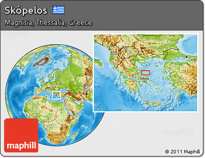 Physical Location Map of Skópelos