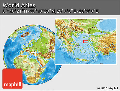 Physical Location Map of the Area around 39° 3' 25" N, 25° 34' 30" E