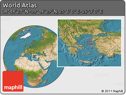 Satellite Location Map of the Area around 39° 3' 25" N, 25° 34' 30" E