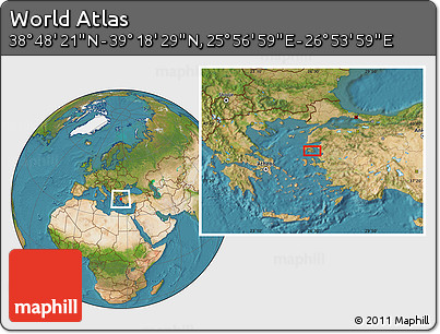 Satellite Location Map of the Area around 39° 3' 25" N, 26° 25' 29" E
