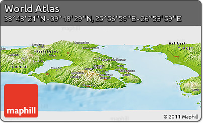 Physical Panoramic Map of the Area around 39° 3' 25" N, 26° 25' 29" E