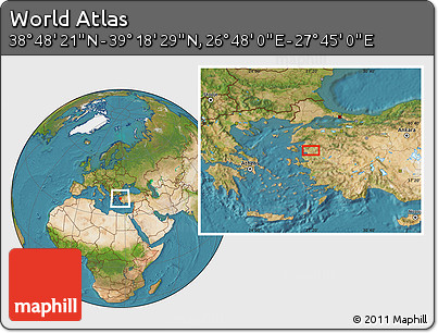 Satellite Location Map of the Area around 39° 3' 25" N, 27° 16' 29" E