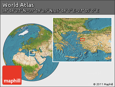 Satellite Location Map of the Area around 39° 3' 25" N, 27° 16' 29" E