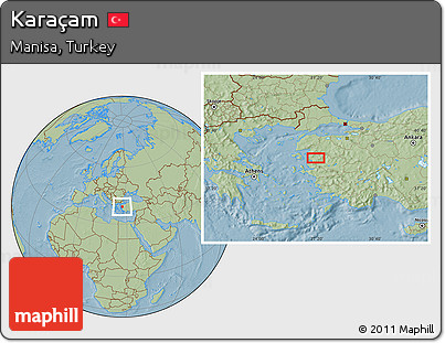 Savanna Style Location Map of Karaçam, hill shading