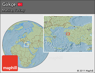 Savanna Style Location Map of Gökçe, hill shading