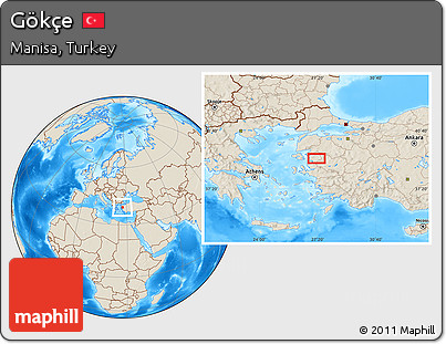 Shaded Relief Location Map of Gökçe