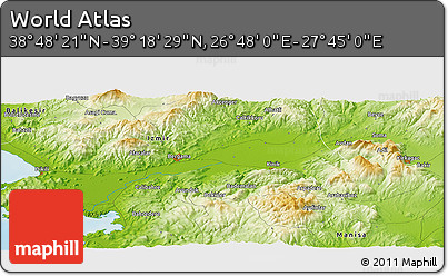 Physical Panoramic Map of the Area around 39° 3' 25" N, 27° 16' 29" E