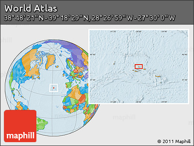 Political Location Map of the Area around 39° 3' 25" N, 27° 58' 30" W