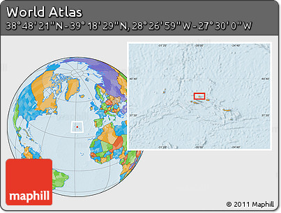 Political Location Map of the Area around 39° 3' 25" N, 27° 58' 30" W