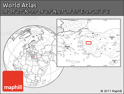 Blank Location Map of the Area around 39° 3' 25" N, 28° 7' 30" E