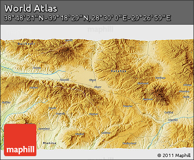 Physical 3D Map of the Area around 39° 3' 25" N, 28° 58' 30" E