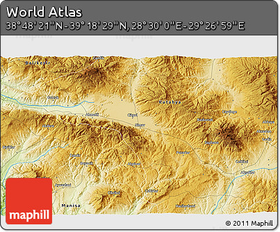 Physical 3D Map of the Area around 39° 3' 25" N, 28° 58' 30" E