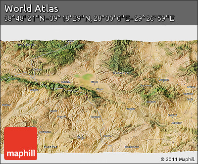 Satellite 3D Map of the Area around 39° 3' 25" N, 28° 58' 30" E