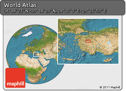 Satellite Location Map of the Area around 39° 3' 25" N, 28° 58' 30" E