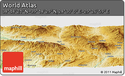 Physical Panoramic Map of the Area around 39° 3' 25" N, 28° 58' 30" E