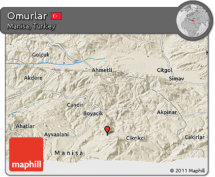 Shaded Relief Panoramic Map of Omurlar