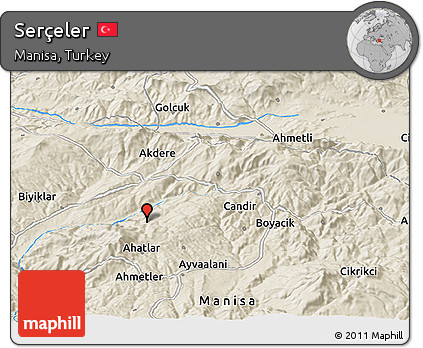 Shaded Relief Panoramic Map of Serçeler