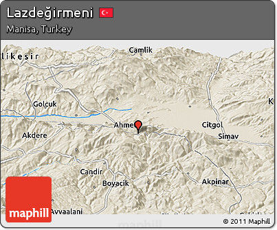 Shaded Relief Panoramic Map of Lazdeğirmeni