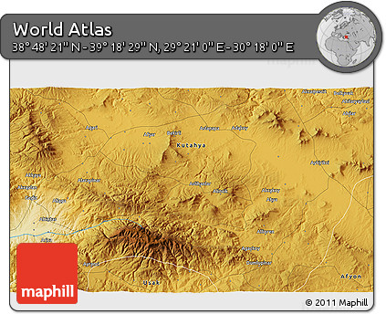Physical 3D Map of the Area around 39° 3' 25" N, 29° 49' 30" E