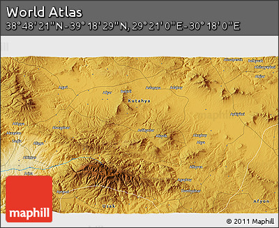 Physical 3D Map of the Area around 39° 3' 25" N, 29° 49' 30" E