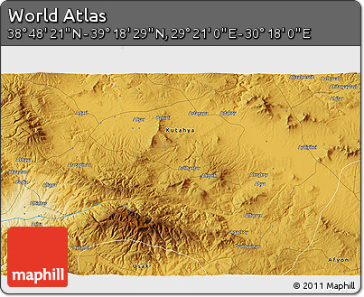 Physical 3D Map of the Area around 39° 3' 25" N, 29° 49' 30" E