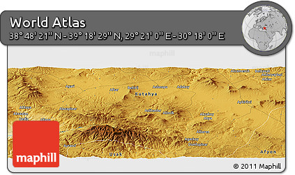 Physical Panoramic Map of the Area around 39° 3' 25" N, 29° 49' 30" E