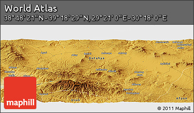 Physical Panoramic Map of the Area around 39° 3' 25" N, 29° 49' 30" E