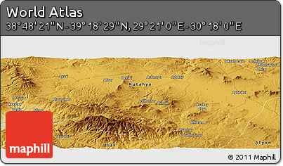 Physical Panoramic Map of the Area around 39° 3' 25" N, 29° 49' 30" E