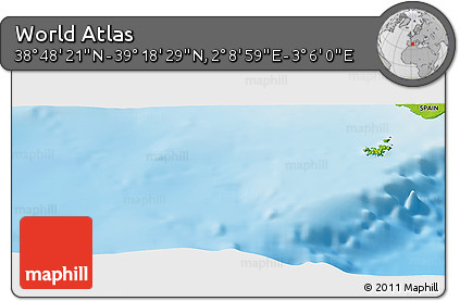 Physical Panoramic Map of the Area around 39° 3' 25" N, 2° 37' 30" E