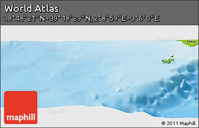 Physical Panoramic Map of the Area around 39° 3' 25" N, 2° 37' 30" E
