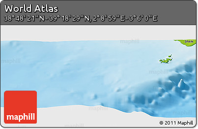 Physical Panoramic Map of the Area around 39° 3' 25" N, 2° 37' 30" E