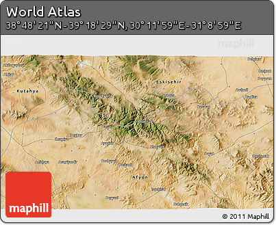 Satellite 3D Map of the Area around 39° 3' 25" N, 30° 40' 29" E