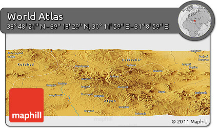 Physical Panoramic Map of the Area around 39° 3' 25" N, 30° 40' 29" E