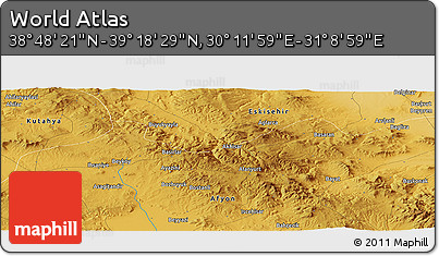 Physical Panoramic Map of the Area around 39° 3' 25" N, 30° 40' 29" E