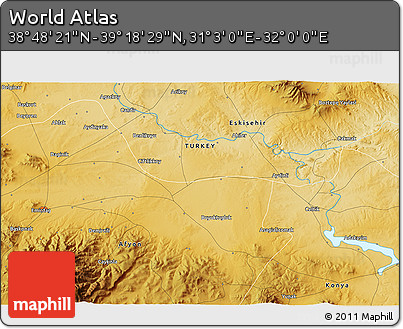 Physical 3D Map of the Area around 39° 3' 25" N, 31° 31' 29" E