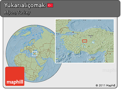 Savanna Style Location Map of Yukarıaliçomak, hill shading