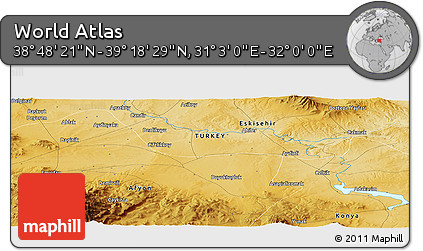 Physical Panoramic Map of the Area around 39° 3' 25" N, 31° 31' 29" E