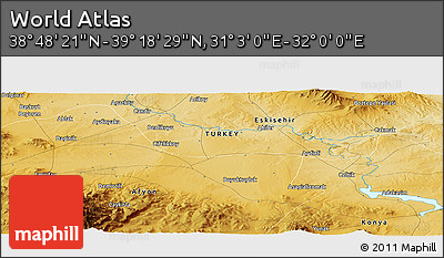 Physical Panoramic Map of the Area around 39° 3' 25" N, 31° 31' 29" E