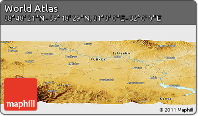 Physical Panoramic Map of the Area around 39° 3' 25" N, 31° 31' 29" E