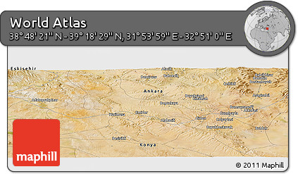 Satellite Panoramic Map of the Area around 39° 3' 25" N, 32° 22' 30" E