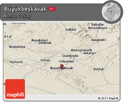 Shaded Relief Panoramic Map of Büyükbeşkavak