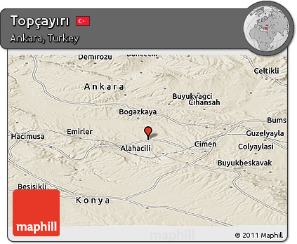 Shaded Relief Panoramic Map of Topçayırı