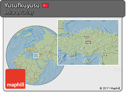 Savanna Style Location Map of Yusufkuyusu, hill shading